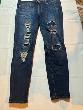 Mossimo Mid Rise Jegging Womens 8 Dark Wash Distressed Ripped Jeans